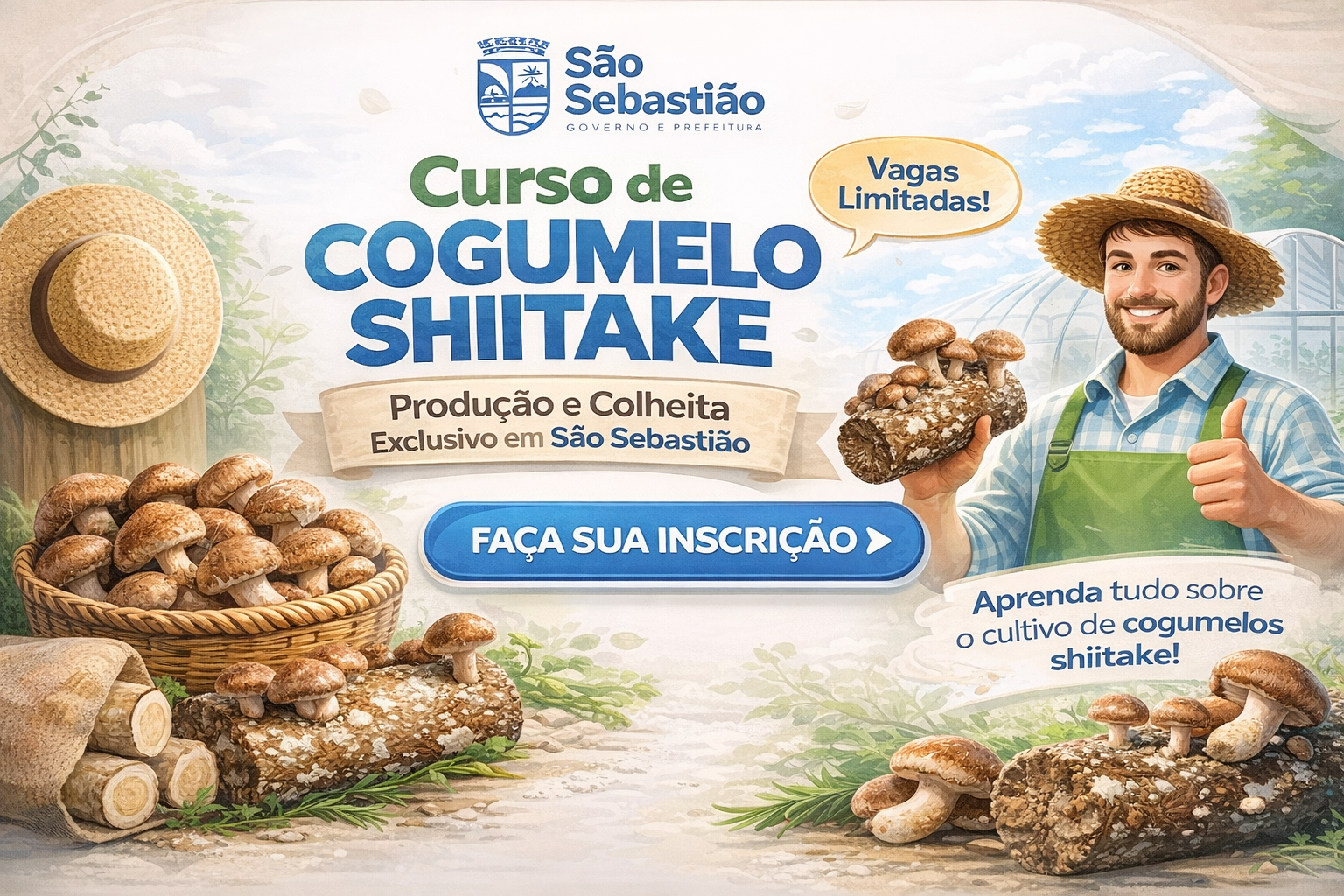 SÃO SEBASTIÃO: CURSO CULTIVO DE COGUMELO SHIITAKE