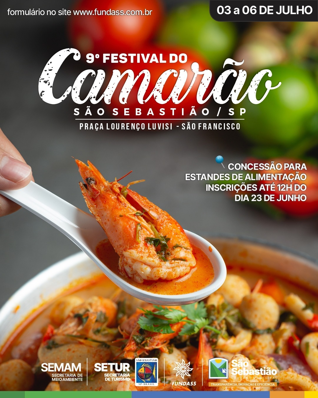 Prefeitura abre inscrições para concessão de estandes no Festival do Camarão 2025