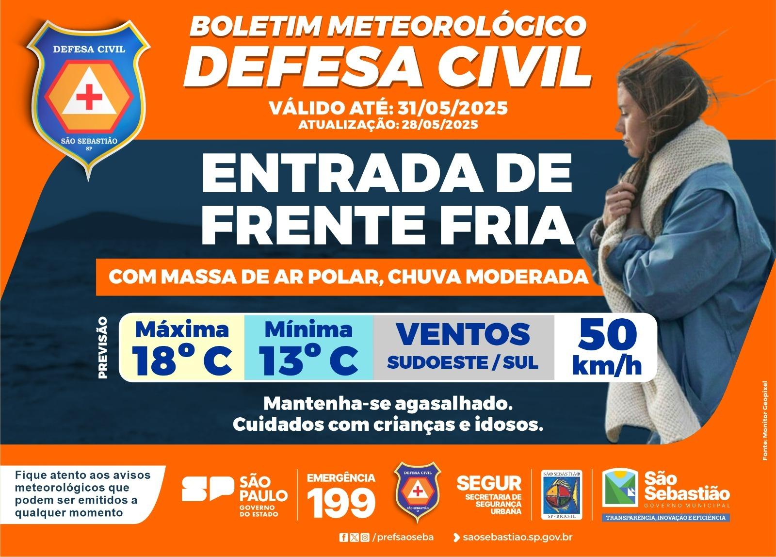 Frente fria e ar polar devem derrubar as temperaturas nos próximos dias em São Sebastião